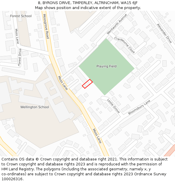 8, BYRONS DRIVE, TIMPERLEY, ALTRINCHAM, WA15 6JF: Location map and indicative extent of plot