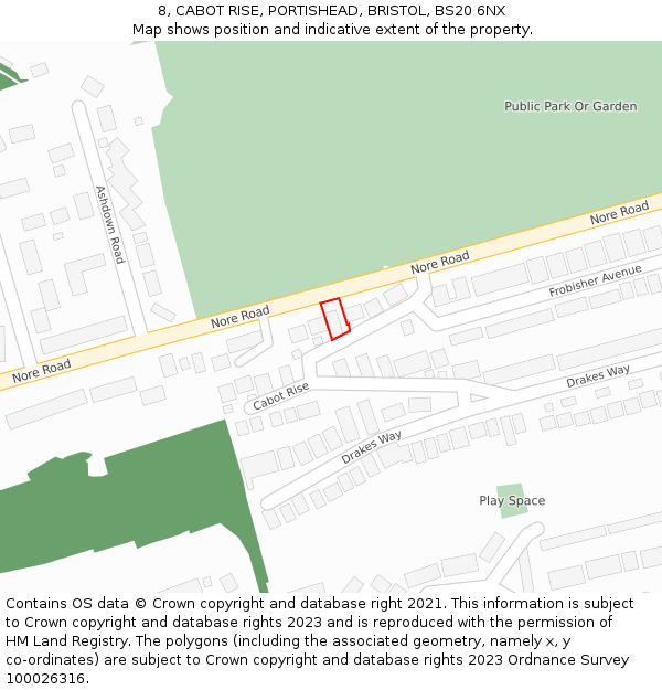 8, CABOT RISE, PORTISHEAD, BRISTOL, BS20 6NX: Location map and indicative extent of plot