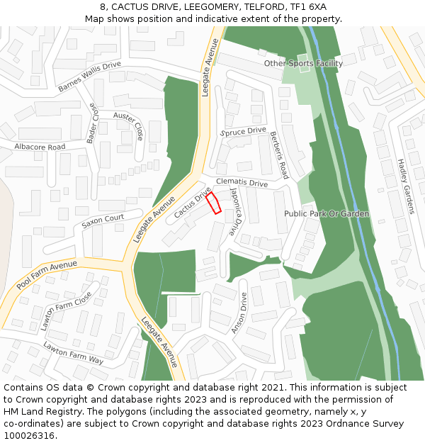 8, CACTUS DRIVE, LEEGOMERY, TELFORD, TF1 6XA: Location map and indicative extent of plot