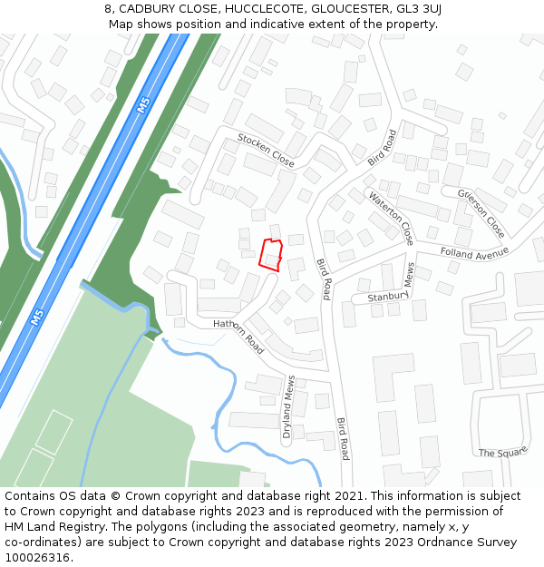 8, CADBURY CLOSE, HUCCLECOTE, GLOUCESTER, GL3 3UJ: Location map and indicative extent of plot
