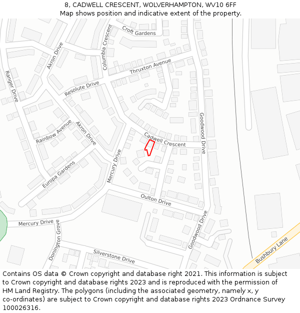 8, CADWELL CRESCENT, WOLVERHAMPTON, WV10 6FF: Location map and indicative extent of plot