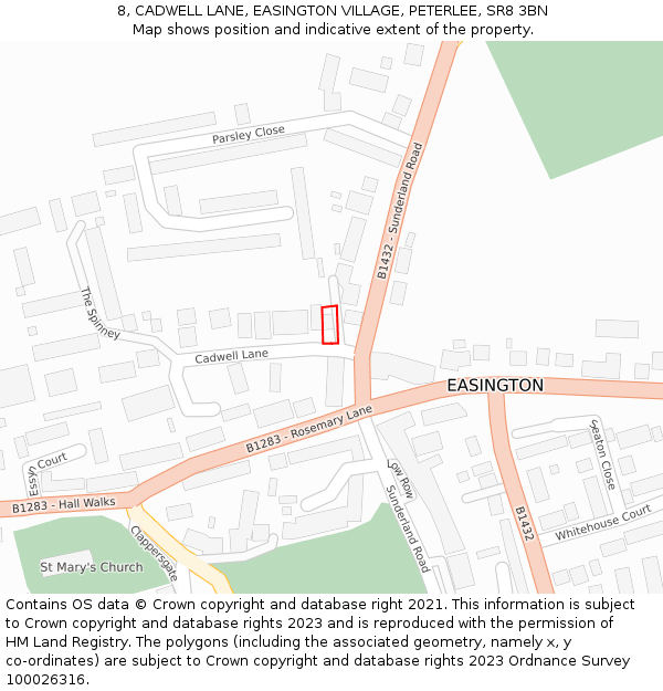 8, CADWELL LANE, EASINGTON VILLAGE, PETERLEE, SR8 3BN: Location map and indicative extent of plot