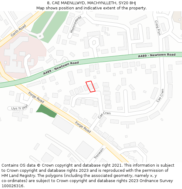 8, CAE MAENLLWYD, MACHYNLLETH, SY20 8HJ: Location map and indicative extent of plot
