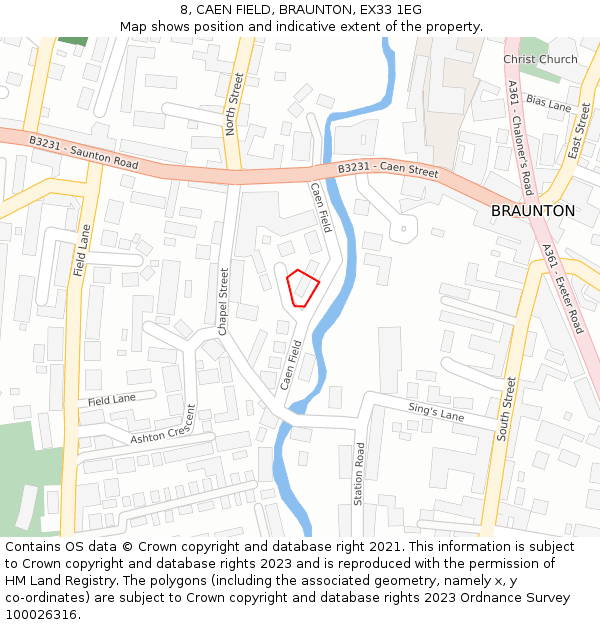 8, CAEN FIELD, BRAUNTON, EX33 1EG: Location map and indicative extent of plot
