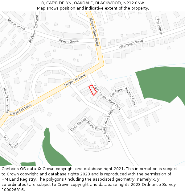 8, CAE'R DELYN, OAKDALE, BLACKWOOD, NP12 0NW: Location map and indicative extent of plot