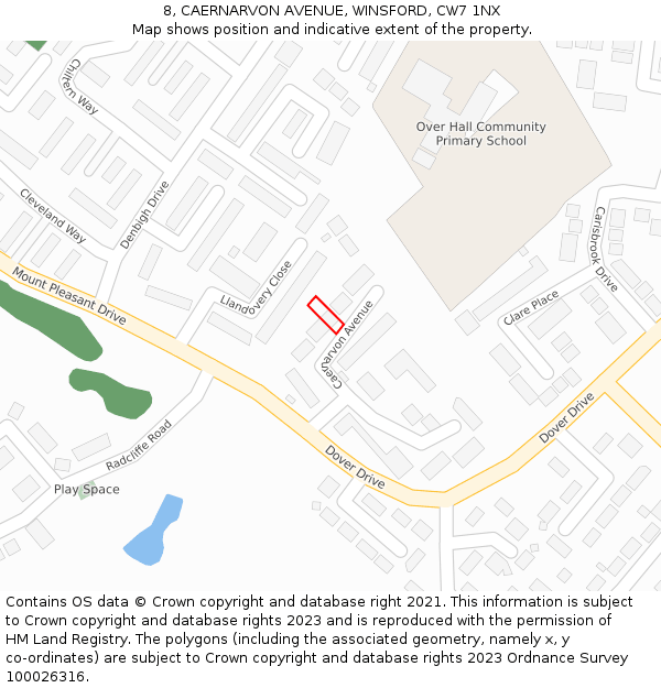8, CAERNARVON AVENUE, WINSFORD, CW7 1NX: Location map and indicative extent of plot