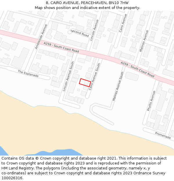 8, CAIRO AVENUE, PEACEHAVEN, BN10 7HW: Location map and indicative extent of plot