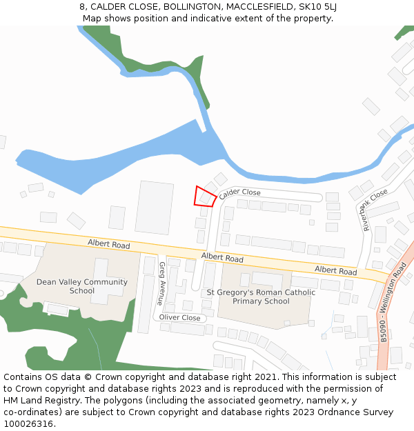 8, CALDER CLOSE, BOLLINGTON, MACCLESFIELD, SK10 5LJ: Location map and indicative extent of plot