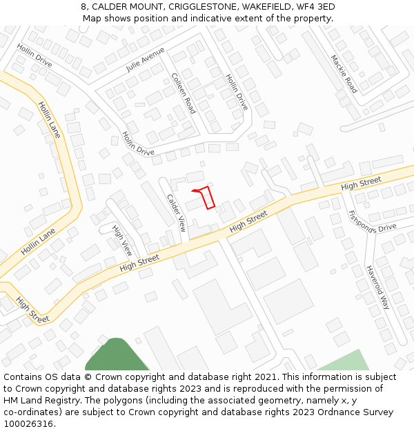 8, CALDER MOUNT, CRIGGLESTONE, WAKEFIELD, WF4 3ED: Location map and indicative extent of plot