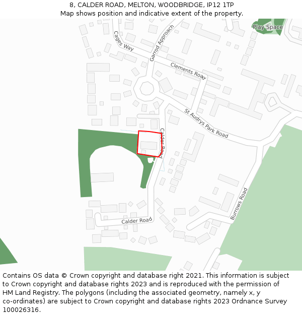 8, CALDER ROAD, MELTON, WOODBRIDGE, IP12 1TP: Location map and indicative extent of plot