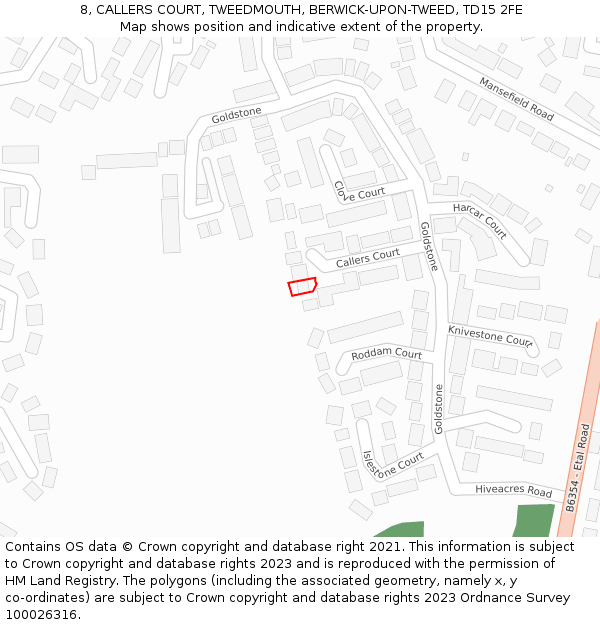 8, CALLERS COURT, TWEEDMOUTH, BERWICK-UPON-TWEED, TD15 2FE: Location map and indicative extent of plot