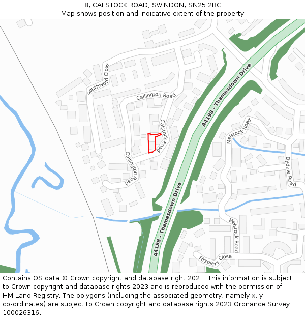 8, CALSTOCK ROAD, SWINDON, SN25 2BG: Location map and indicative extent of plot