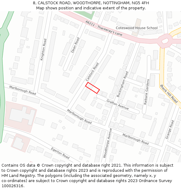 8, CALSTOCK ROAD, WOODTHORPE, NOTTINGHAM, NG5 4FH: Location map and indicative extent of plot