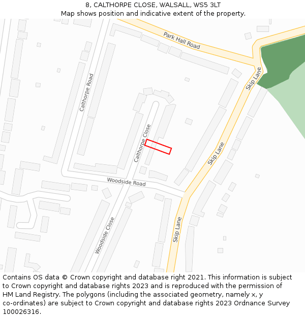 8, CALTHORPE CLOSE, WALSALL, WS5 3LT: Location map and indicative extent of plot