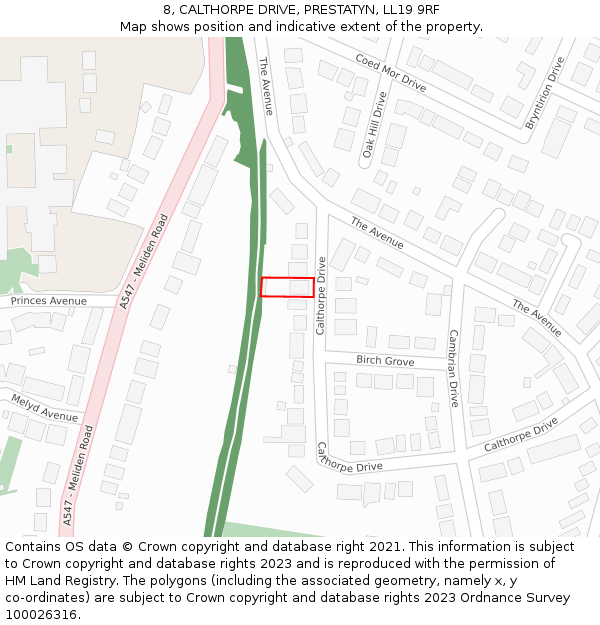 8, CALTHORPE DRIVE, PRESTATYN, LL19 9RF: Location map and indicative extent of plot