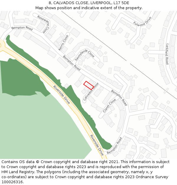 8, CALVADOS CLOSE, LIVERPOOL, L17 5DE: Location map and indicative extent of plot