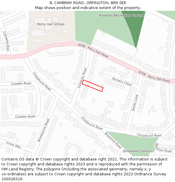 8, CAMBRAY ROAD, ORPINGTON, BR6 0EE: Location map and indicative extent of plot