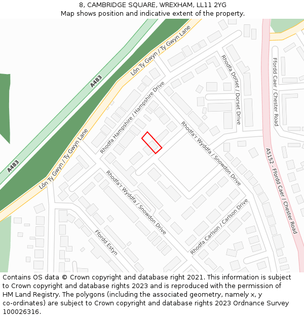 8, CAMBRIDGE SQUARE, WREXHAM, LL11 2YG: Location map and indicative extent of plot