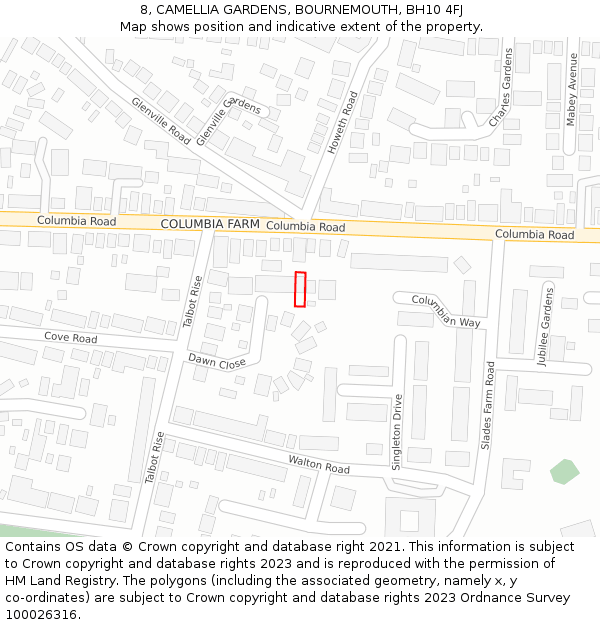 8, CAMELLIA GARDENS, BOURNEMOUTH, BH10 4FJ: Location map and indicative extent of plot