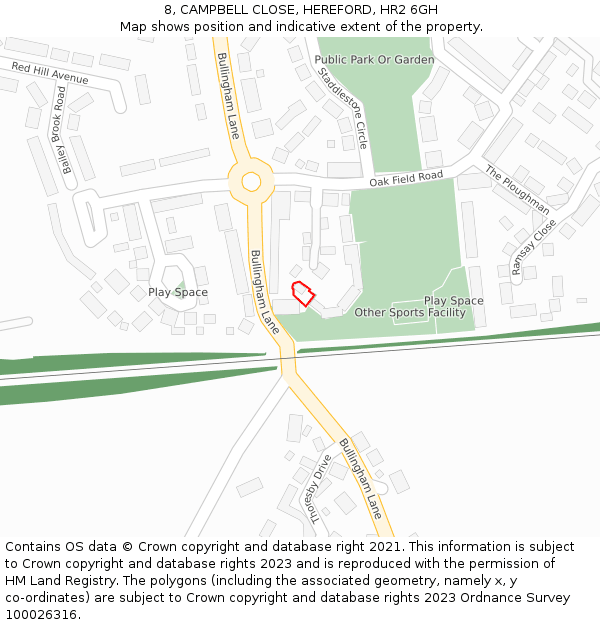 8, CAMPBELL CLOSE, HEREFORD, HR2 6GH: Location map and indicative extent of plot