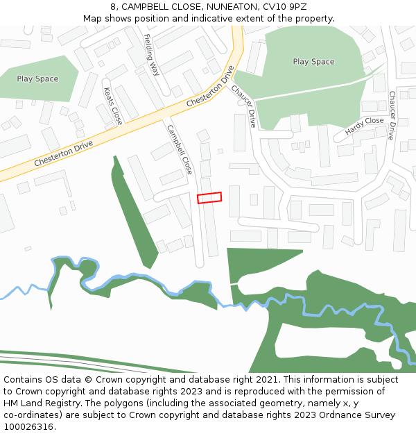 8, CAMPBELL CLOSE, NUNEATON, CV10 9PZ: Location map and indicative extent of plot
