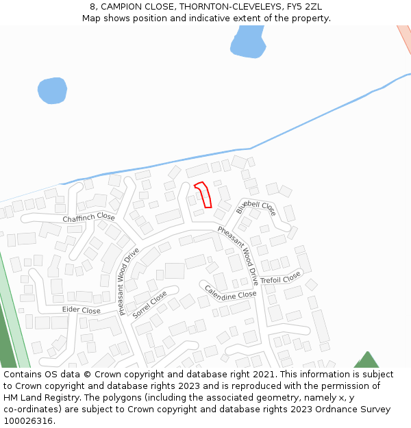 8, CAMPION CLOSE, THORNTON-CLEVELEYS, FY5 2ZL: Location map and indicative extent of plot