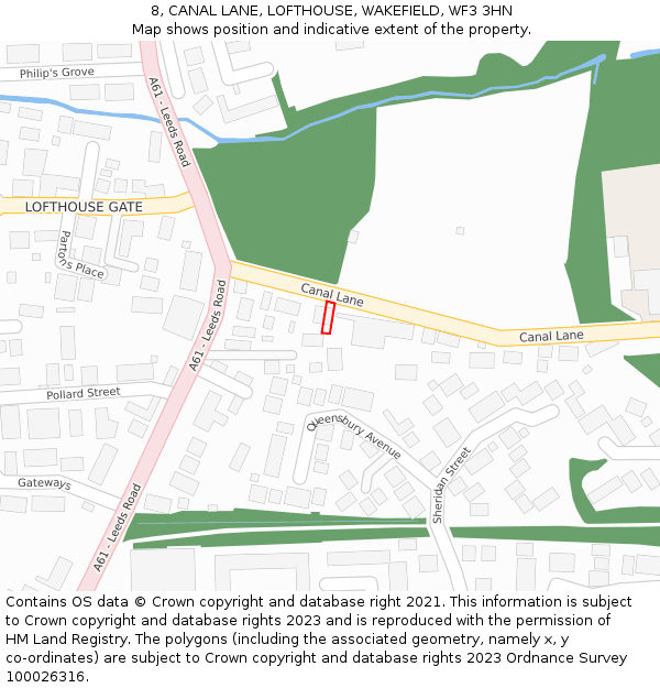 8, CANAL LANE, LOFTHOUSE, WAKEFIELD, WF3 3HN: Location map and indicative extent of plot