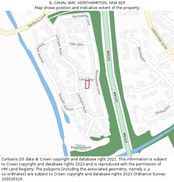 8, CANAL WAY, NORTHAMPTON, NN4 9DF: Location map and indicative extent of plot