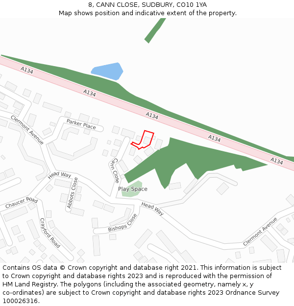 8, CANN CLOSE, SUDBURY, CO10 1YA: Location map and indicative extent of plot