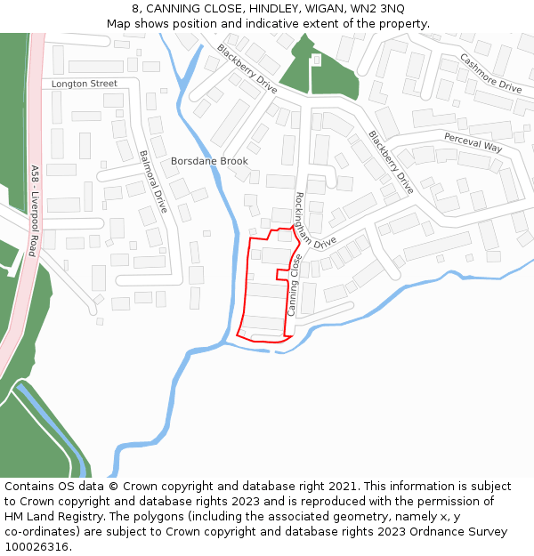 8, CANNING CLOSE, HINDLEY, WIGAN, WN2 3NQ: Location map and indicative extent of plot