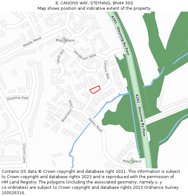 8, CANONS WAY, STEYNING, BN44 3SS: Location map and indicative extent of plot