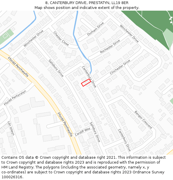 8, CANTERBURY DRIVE, PRESTATYN, LL19 8ER: Location map and indicative extent of plot