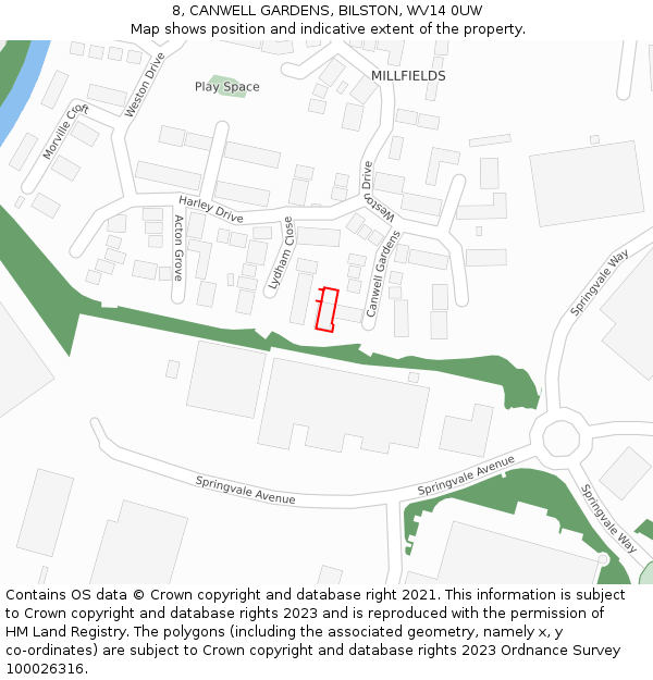 8, CANWELL GARDENS, BILSTON, WV14 0UW: Location map and indicative extent of plot