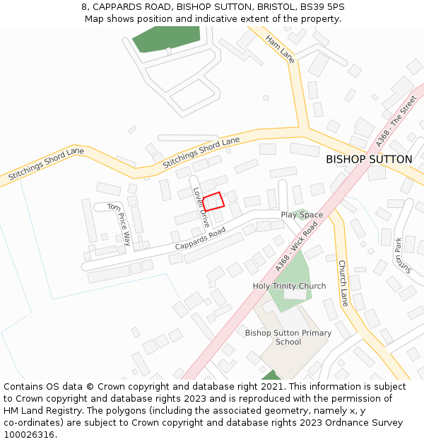 8, CAPPARDS ROAD, BISHOP SUTTON, BRISTOL, BS39 5PS: Location map and indicative extent of plot