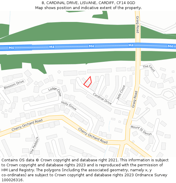 8, CARDINAL DRIVE, LISVANE, CARDIFF, CF14 0GD: Location map and indicative extent of plot