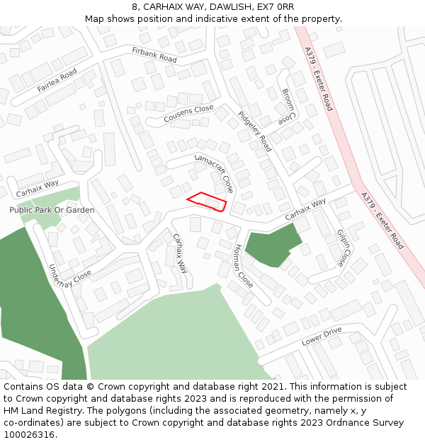 8, CARHAIX WAY, DAWLISH, EX7 0RR: Location map and indicative extent of plot