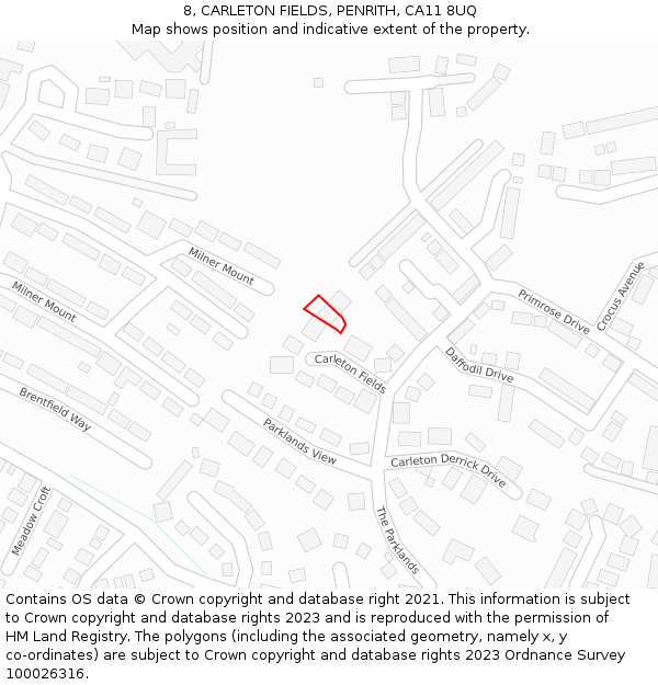 8, CARLETON FIELDS, PENRITH, CA11 8UQ: Location map and indicative extent of plot