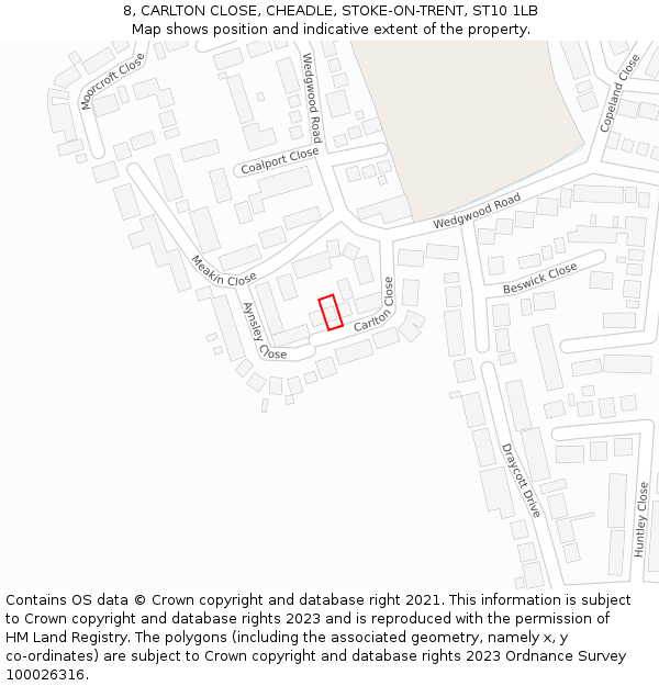 8, CARLTON CLOSE, CHEADLE, STOKE-ON-TRENT, ST10 1LB: Location map and indicative extent of plot