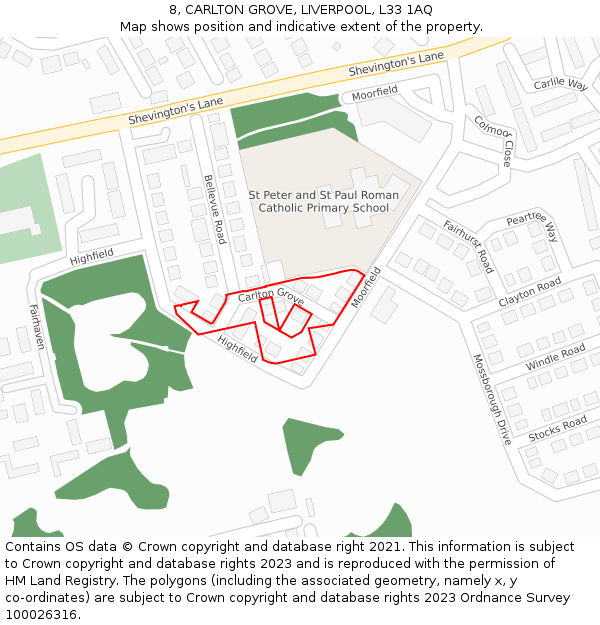 8, CARLTON GROVE, LIVERPOOL, L33 1AQ: Location map and indicative extent of plot