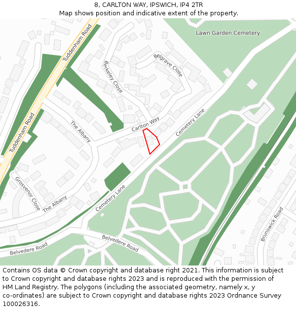 8, CARLTON WAY, IPSWICH, IP4 2TR: Location map and indicative extent of plot