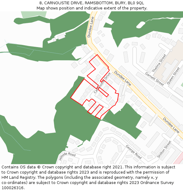 8, CARNOUSTIE DRIVE, RAMSBOTTOM, BURY, BL0 9QL: Location map and indicative extent of plot