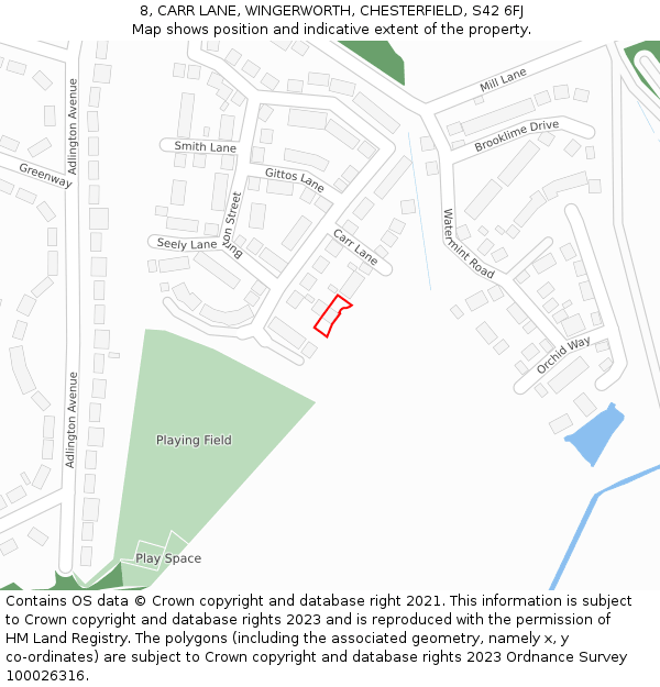 8, CARR LANE, WINGERWORTH, CHESTERFIELD, S42 6FJ: Location map and indicative extent of plot