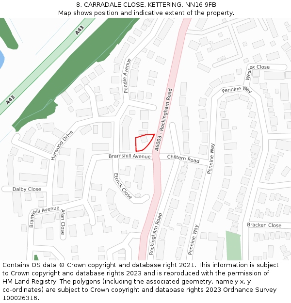 8, CARRADALE CLOSE, KETTERING, NN16 9FB: Location map and indicative extent of plot