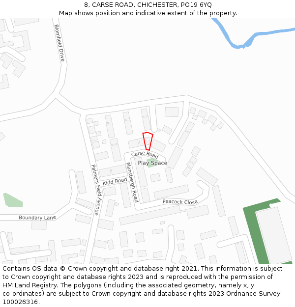 8, CARSE ROAD, CHICHESTER, PO19 6YQ: Location map and indicative extent of plot