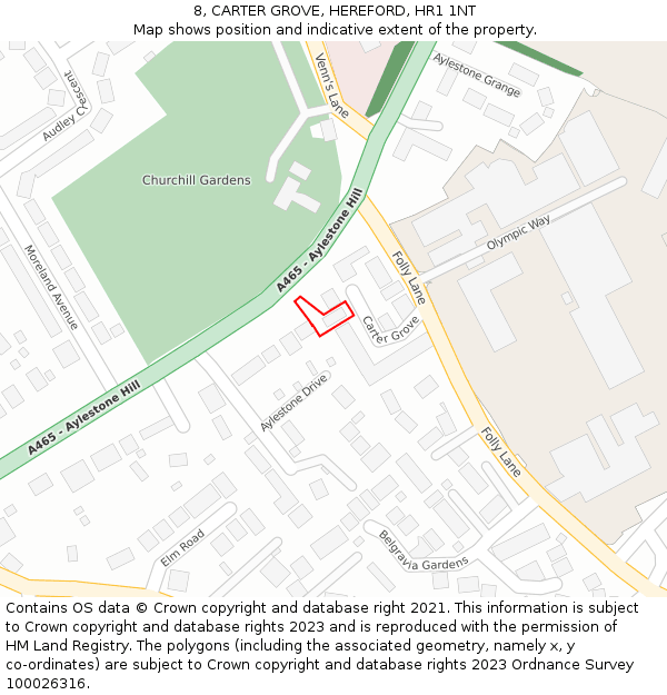 8, CARTER GROVE, HEREFORD, HR1 1NT: Location map and indicative extent of plot