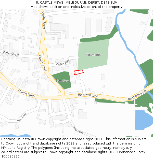 8, CASTLE MEWS, MELBOURNE, DERBY, DE73 8LW: Location map and indicative extent of plot