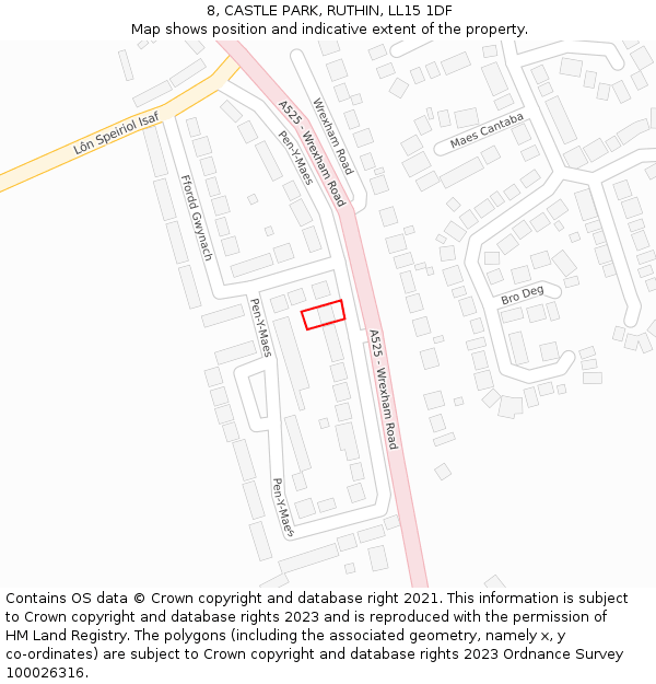 8, CASTLE PARK, RUTHIN, LL15 1DF: Location map and indicative extent of plot