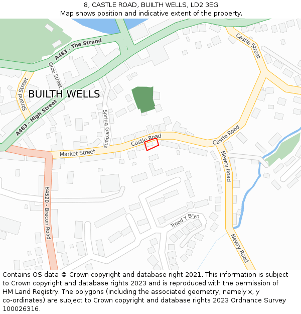 8, CASTLE ROAD, BUILTH WELLS, LD2 3EG: Location map and indicative extent of plot
