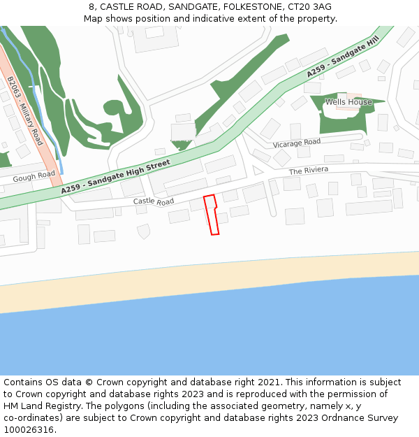 8, CASTLE ROAD, SANDGATE, FOLKESTONE, CT20 3AG: Location map and indicative extent of plot