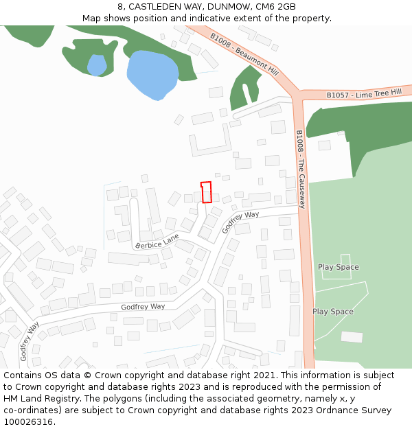 8, CASTLEDEN WAY, DUNMOW, CM6 2GB: Location map and indicative extent of plot